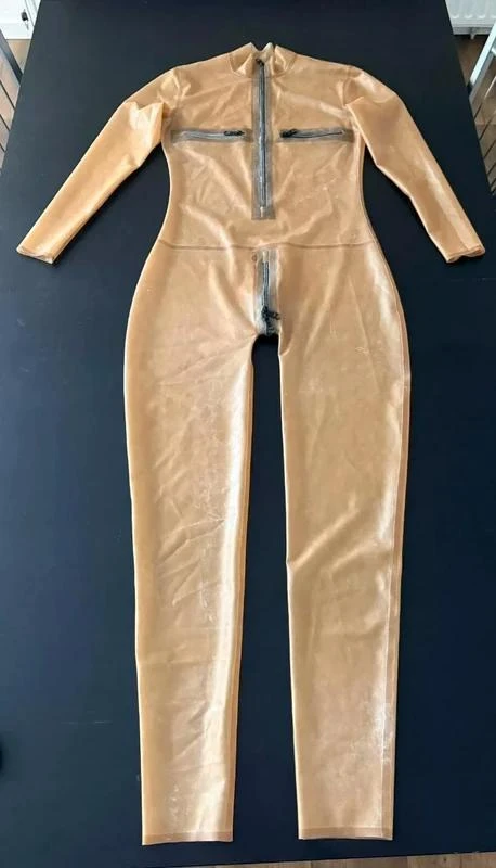 Combinaison latex femme Transparente/Miel Taille M/38 avec tirettes